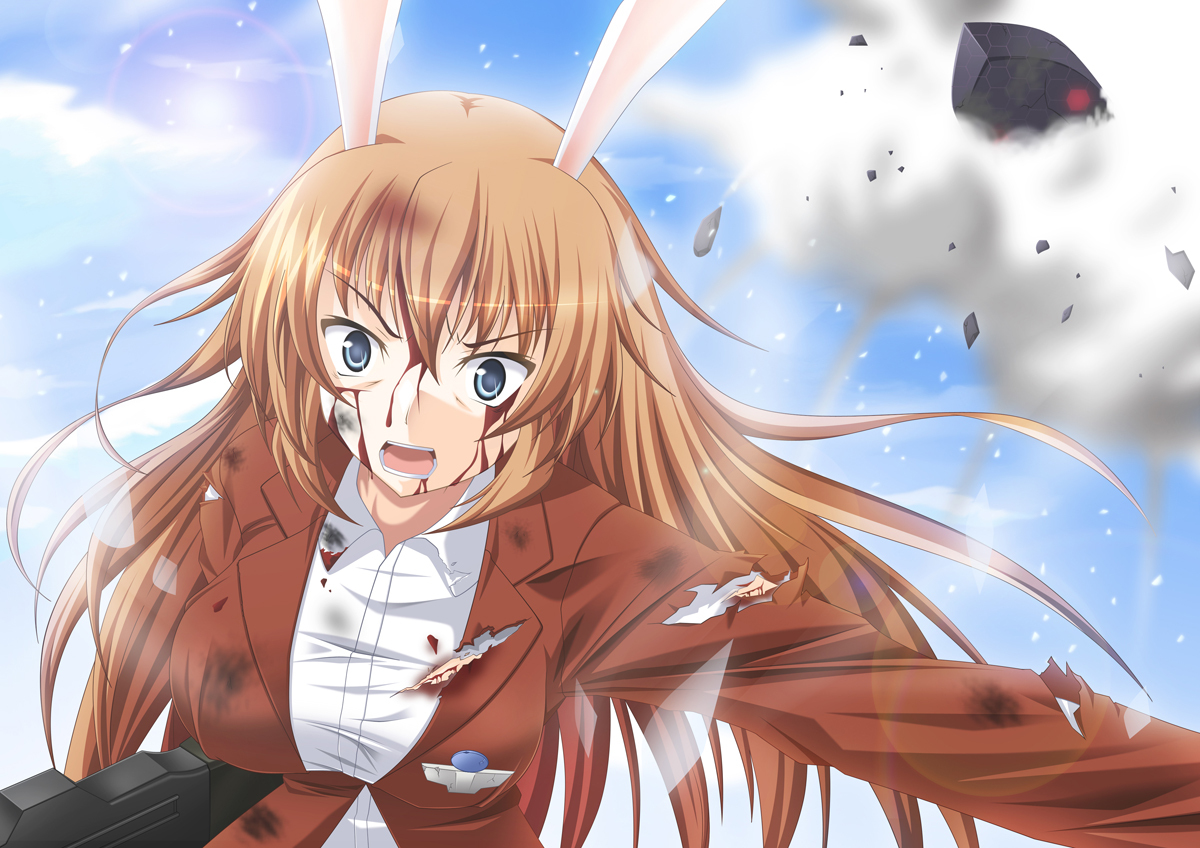 Konachan.com - 78808 animal_ears blood blue_eyes brown_hair charlotte_e_yeager clouds sky strike_witches